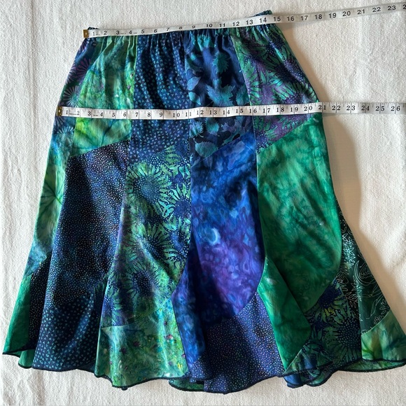 Handmade Asymmetrical Blue Green Fit Flare Fairycore Patchwork Midi Skirt Size M - Picture 8 of 12